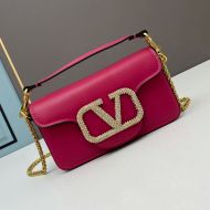 Valentino Small Loco Shoulder Bag with Jewel Logo In Calfskin Rose