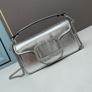 Valentino Small Loco Shoulder Bag with Jewel Logo In Calfskin Silver