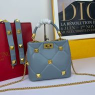 Valentino Garavani Small Roman Stud Handbag In Nappa Lambskin Blue