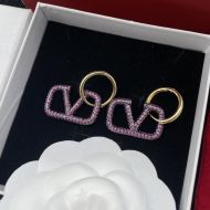Valentino Garavani VLogo Signature Metal and Crystal Earrings In Pink