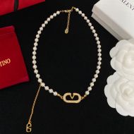 Valentino Garavani VLogo Signature Necklace with Crystal Pearls Gold