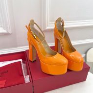 Valentino Garavani Tan-Go Platform Pumps with Ankle Strap Women Patent Leather Orange