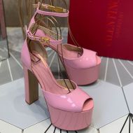 Valentino Garavani Tan-Go Platform Sandals with Ankle Strap Women Patent Leather Cherry