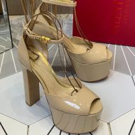 Valentino Garavani Tan-Go Platform Sandals with Ankle Strap Women Patent Leather Khaki