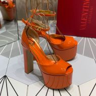 Valentino Garavani Tan-Go Platform Sandals with Ankle Strap Women Patent Leather Orange