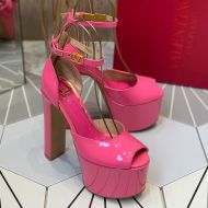 Valentino Garavani Tan-Go Platform Sandals with Ankle Strap Women Patent Leather Pink