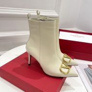 Valentino Garavani Cow Leather Ankle Boots With VLogo Women Beige