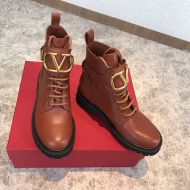 Valentino Garavani Calfskin Combat Boots With VLogo Women Brown