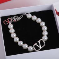 Valentino VLogo Signature Bracelet In Pearls Chain with Metal Silver